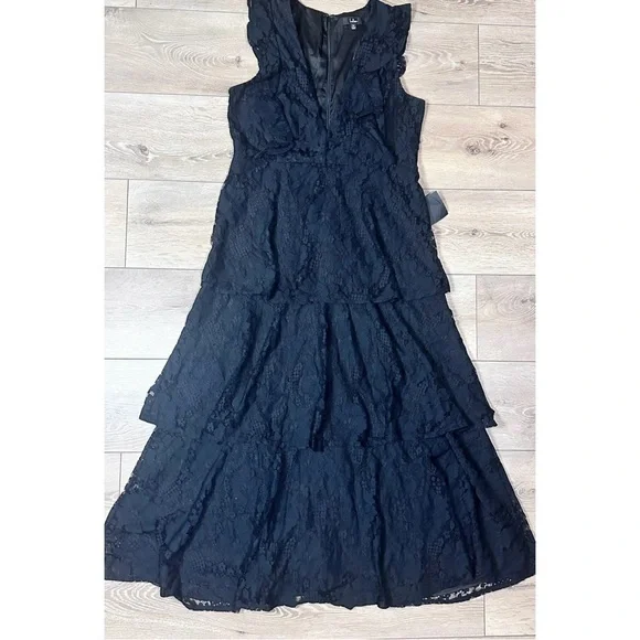 knee length dresses for ladies Dot Lace Mesh Tiered Ruffle Maxi Dress M / Off White